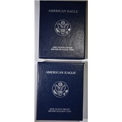 2004 & 05 PROOF AMERICAN SILVER EAGLES BOXES/COA