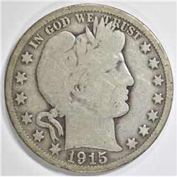 1915 BARBER HALF DOLLAR, VG