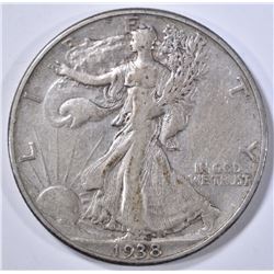 1938-D WALKING LIBERTY HALF DOLLAR, XF