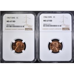 1966 & 1967 SMS LINCOLN CENTS, NGC MS-67 RD