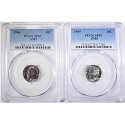 1965 & 1966 SMS ROOSEVELT DIMES, PCGS SP-67