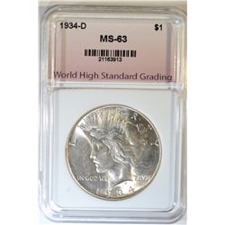 1934-D PEACE DOLLAR, WHSG CH BU