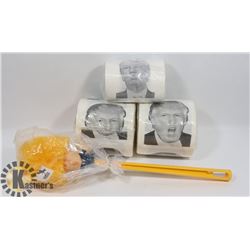 DONALD TRUMP TOILET BRUSH AND NOVELTY TOILET PAPER
