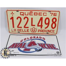 QUEBEC 1976 LICENSE PLATE WITH COLORADO AVALANCHE