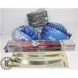 LOT WITH 2 HARDHATS, 4 WINDSHIELD WIPERS, BATTERY