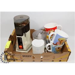 FLAT WITH COFFEE CUPS, AND TWO ELECTRIC GRINDERS