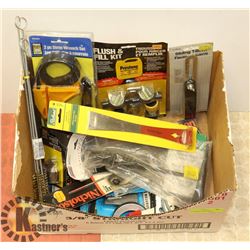 LARGE BOX OF NEW TOOLS, ACCESSORIES AND MORE