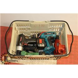 CRATE OF ASSORTED CORDLESS DRILLS INCLUDING