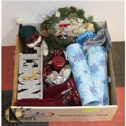 BOX W/CHRISTMAS ITEMS INCL. CANDLE
