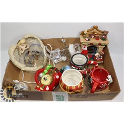 LOT OF CHRISTMAS MUGS AND DECORATIONS