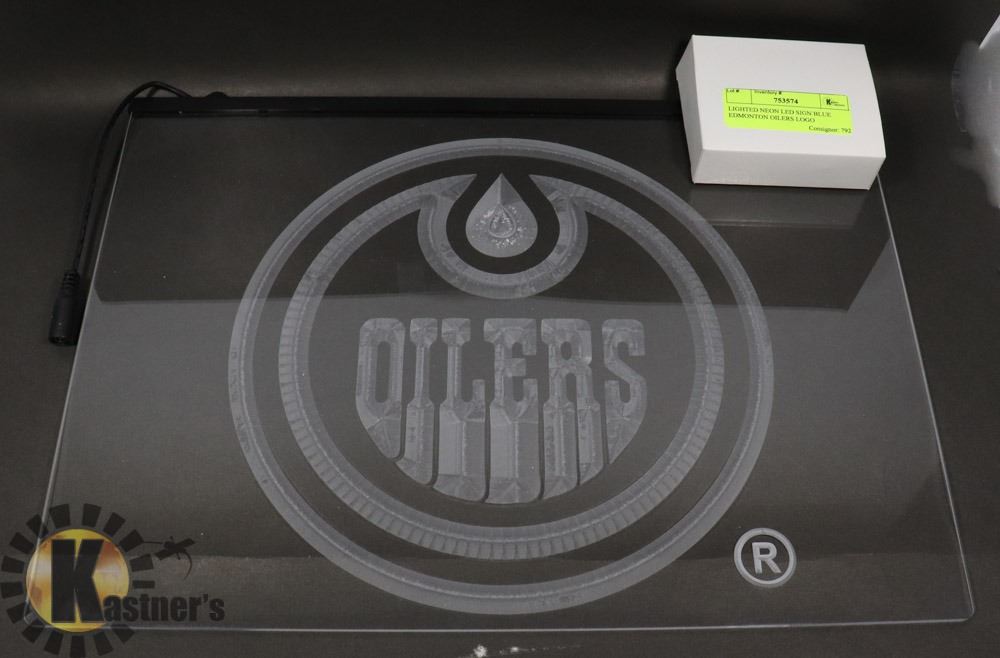 LIGHTED NEON LED SIGN BLUE EDMONTON OILERS LOGO