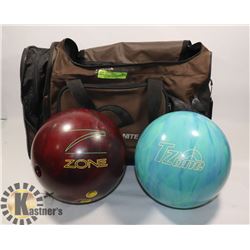 LOT OF 2 BOWLING BALLS WITH BAG