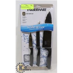 NEW 3PC KNIFE ARMOR FARBERWARE CHEF KNIFE SET