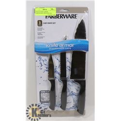 NEW 3PC KNIFE ARMOR FARBERWARE CHEF KNIFE SET