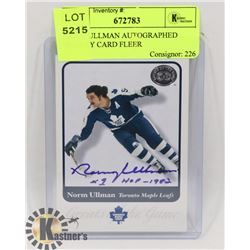 NORM ULLMAN AUTOGRAPHED HOCKEY CARD FLEER