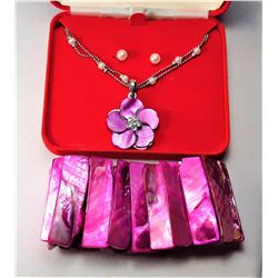 3)  PINK ABALONE CUFF STYLE BRACELET