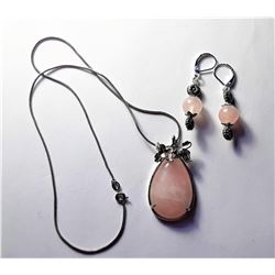 22)  ROSE QUARTZ TEAR DROP PENDANT