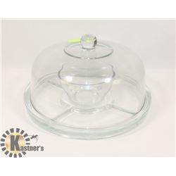 VEGGIE & DIP GLASS SERVER WITH LID.