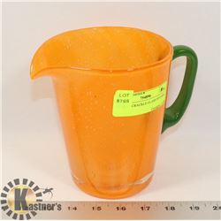ORANGE CRACKLE GLASS PITCHER.