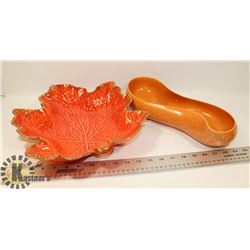 ORANGE/GOLD CALIFORNIA POTTERY LEAF CENTER PIECE &