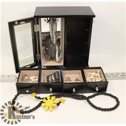 WOODEN JEWELLERY BOX WITH ASS'T JEWELLERY