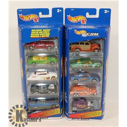 2 HOT WHEELS 5 CAR GIFT PACK.
