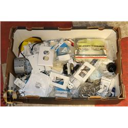 LARGE BOX OF NEW & USED ELECTRICAL ITEMS