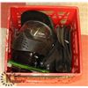 Image 1 : CRATE OF PAINTBALL ITEMS INCLUDING MASK, HOPPERS,