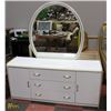 Image 1 : WHITE DRESSER WITH ROUND MIRROR, 3 DRAWERS 2 DOORS
