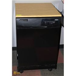 BLACK WHIRLPOOL PORTABLE DISHWASHER.