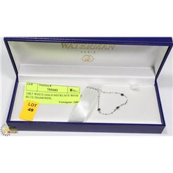 10KT WHITE GOLD NECKLACE WITH BLUE DIAMONDS,