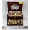 Image 1 : WOOD JEWELLERY BOX WITH CONTENTS