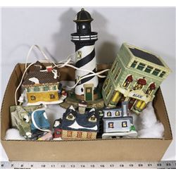 BOX W/SET OF CHRISTMAS VILLAGE LIGHT-UP