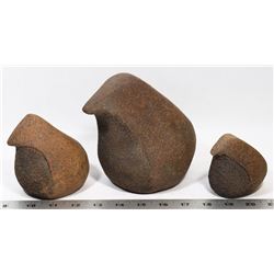 3PC HEAVY CARVED ROCK SCULPTURE OF BIRDS.