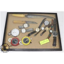 COLLECTION OF VINTAGE WATCHES IN CASE - AS IS.