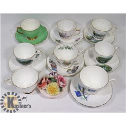 FLAT OF ENGLISH CUPS AND SAUCERS