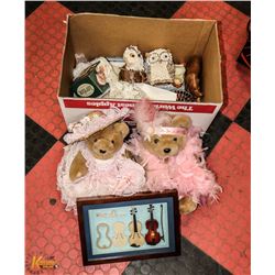 LARGE BOX OF COLLECTIBLE BEARS AND HOME DECOR
