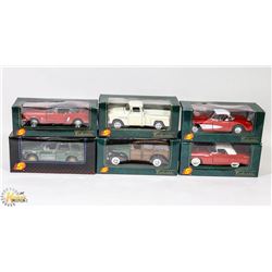 BOX WITH 6 DIE CAST CARS AND TRUCKS