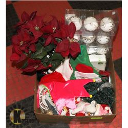 LARGE BOX W/ARTIFICIAL POINSETTIA, 3 SETS