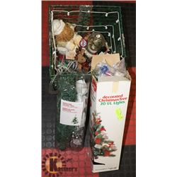 LIGHT UP BOX OF MISC CHRISTMAS INCL SNOWGLOBES,