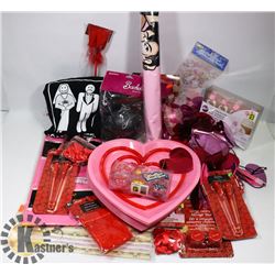 BOX OF NEW BACHELORETTE PARTY ITEMS.