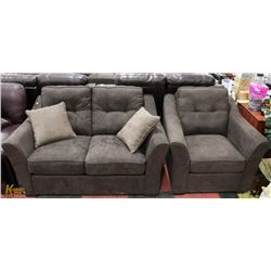 NEW GREY FABRIC LOVE SEAT 60" WITH CHAIR 39"