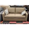 Image 1 : TAN FABRIC SOFA WITH 2 ACCENT CUSHIONS 70"