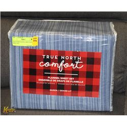 TRUE NORTH QUEEN SIZE FLANNEL SHEET SET.