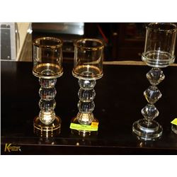 PAIR OF CRYSTAL CANDLE HOLDERS WITH GOLD TONED