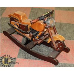 HAND CARVED WOODEN MOTORCYCLE ROCKING TOY.