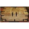Image 1 : RUSTIC WOOD STORAGE CHEST W/ METAL STRAPS.
