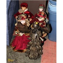 LOT OF 4 CAROLLERS WITH ONE ANGEL ORNAMENTS