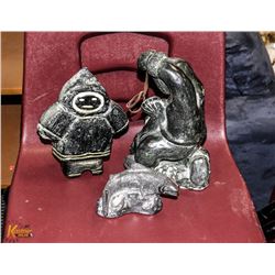 LOT OF 3 SOAP STONE STYLE CARVED ORNAMENTS