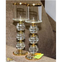 PAIR OF CRYSTAL CANDLE HOLDERS WITH GOLD TONED